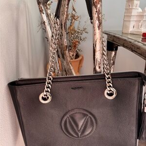 Valentino Black Tote with Silver Chain